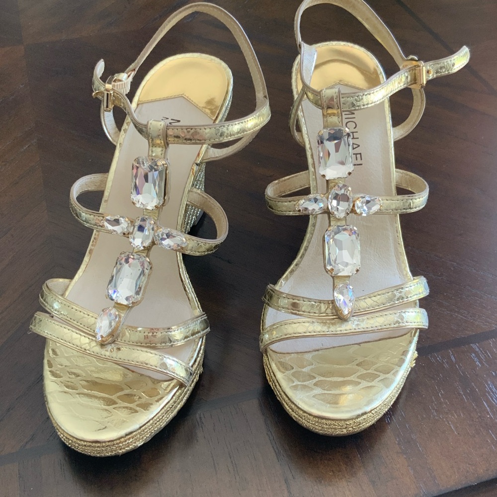 Michael Kors Jayden Wedge - Shimmering Gold Heels with Jewel Accents